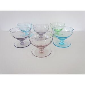 Art Deco Glass Sundae Set: Vintage Footed Dessert Bowls, Colorful Fused Glass